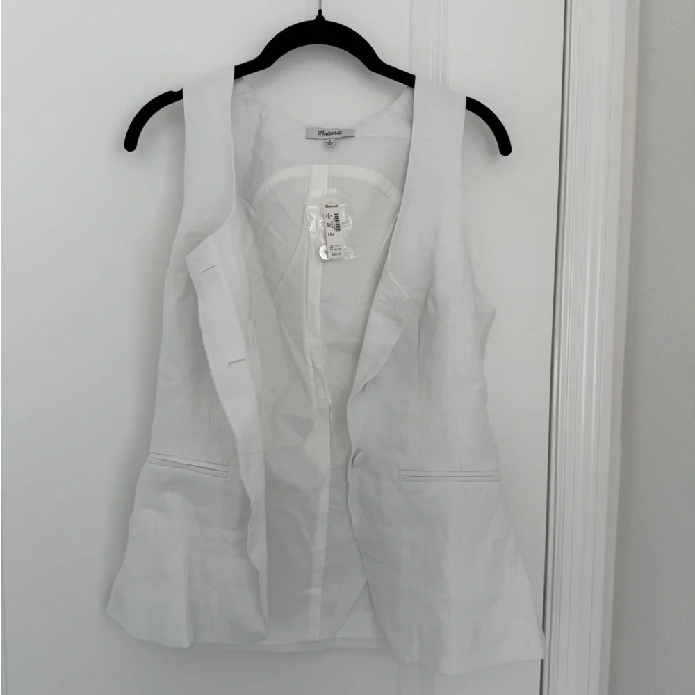 NWT - Madewell - 100% Linen Scoopneck Cutaway Vest - Size 6 in Salt - Picture 8 of 11